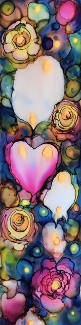 Free abstract flower art bookmark featuring more hearts and flowers